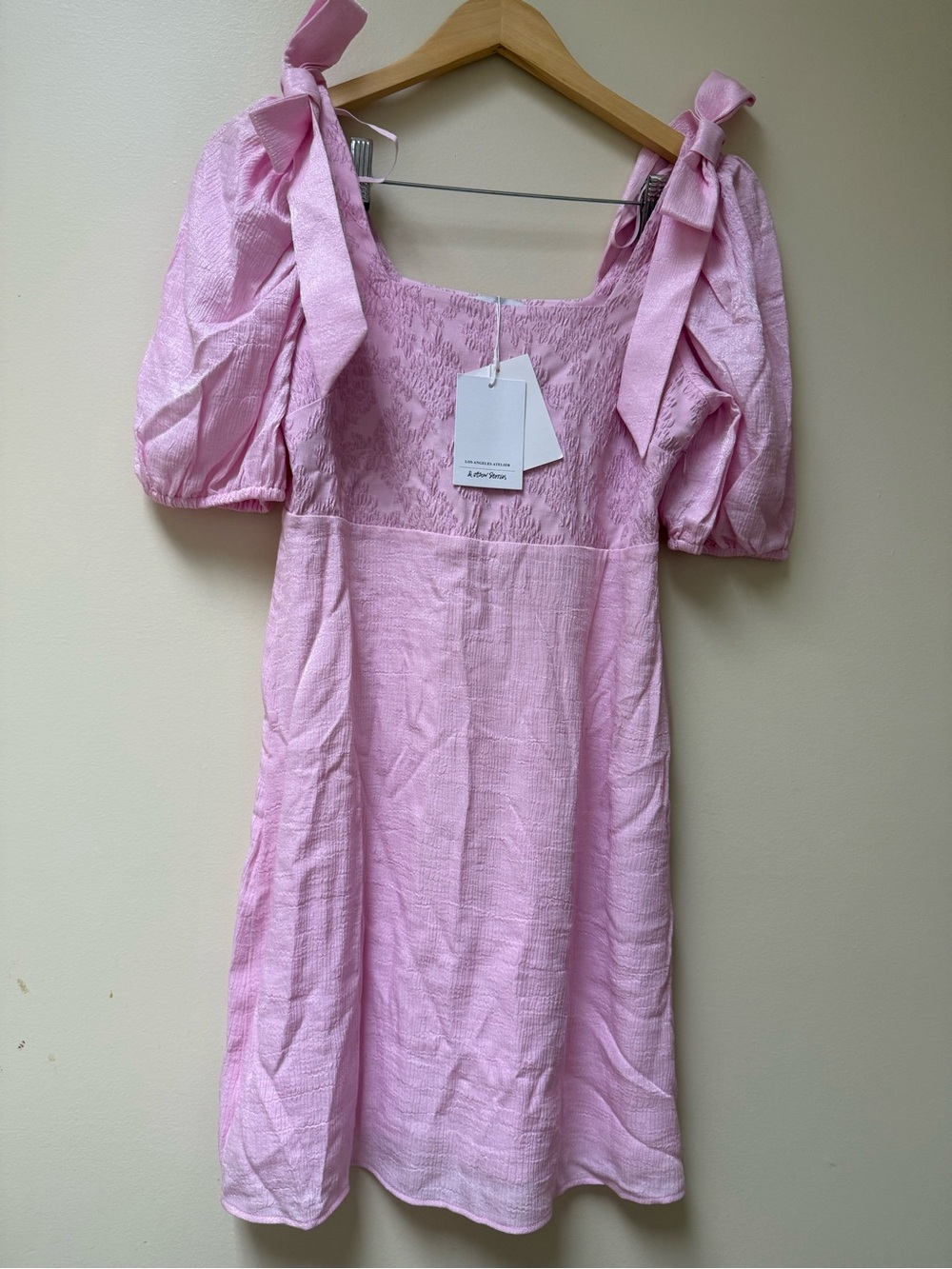 NwT & Other Stories Shimmer Bow Puff Sleeve Pink Textured Mini Dress🌸 - Picture 12 of 12